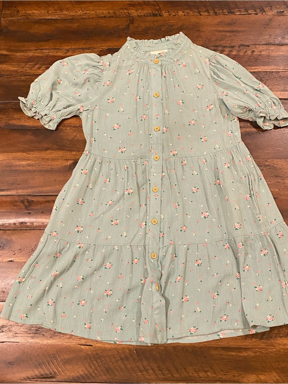 Cat & Jack Sage Green Floral Button-Front Dress